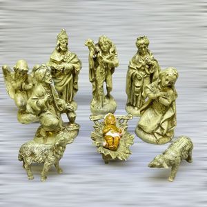 VTG Nativity Paper Mache 9 Figurine Set Baby Jesus Manger Mary Joseph Wise Men